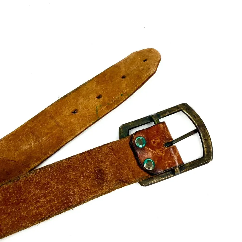 Vintage 70s Brown Leather Hand-Tooled Cherry Leaf Belt